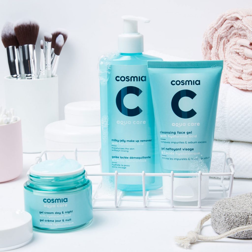 Soins de la marque Cosmia, packaging créé par 1703 Factory